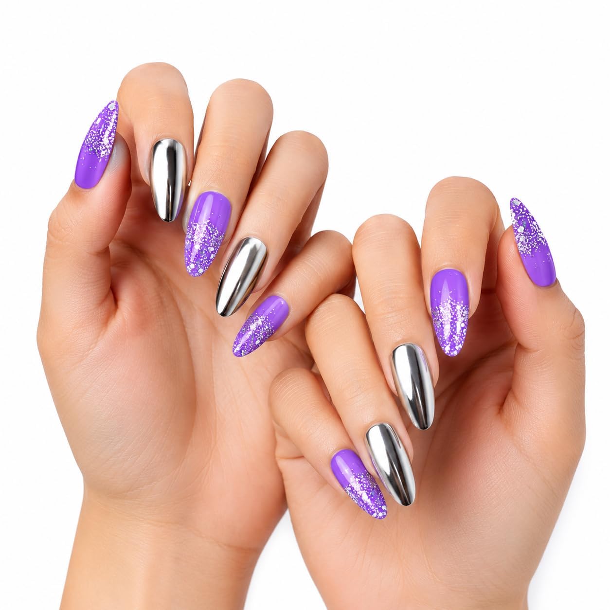 Press On Nails for Women Reusable Artificial Fake Nails with Adhesive Tabs (Light Purple)