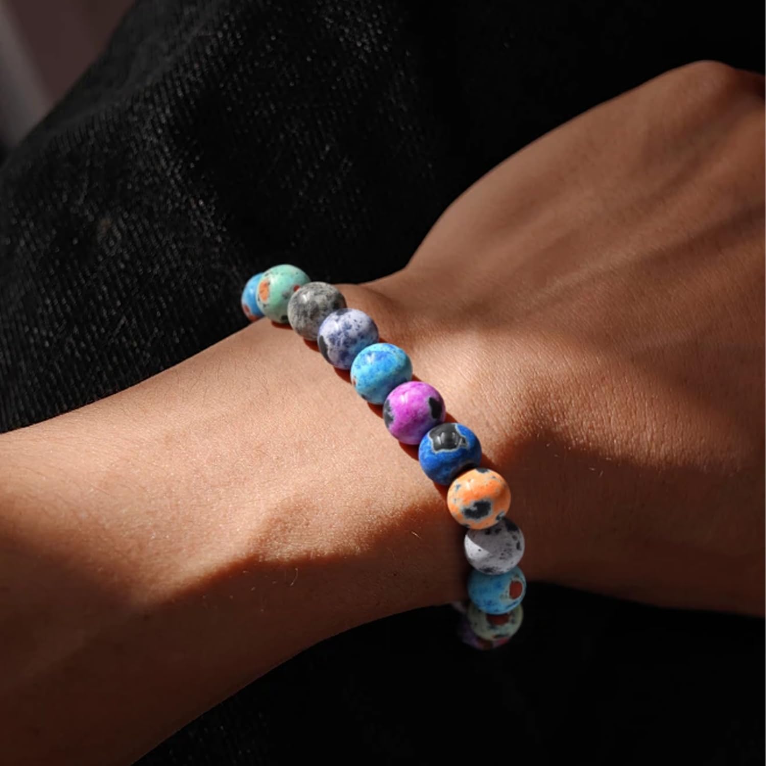 Natural Energy Healing Stone Charm Bracelet 8mm Natural Energy Healing Lava Rock Bracelet - Unisex - Image 5