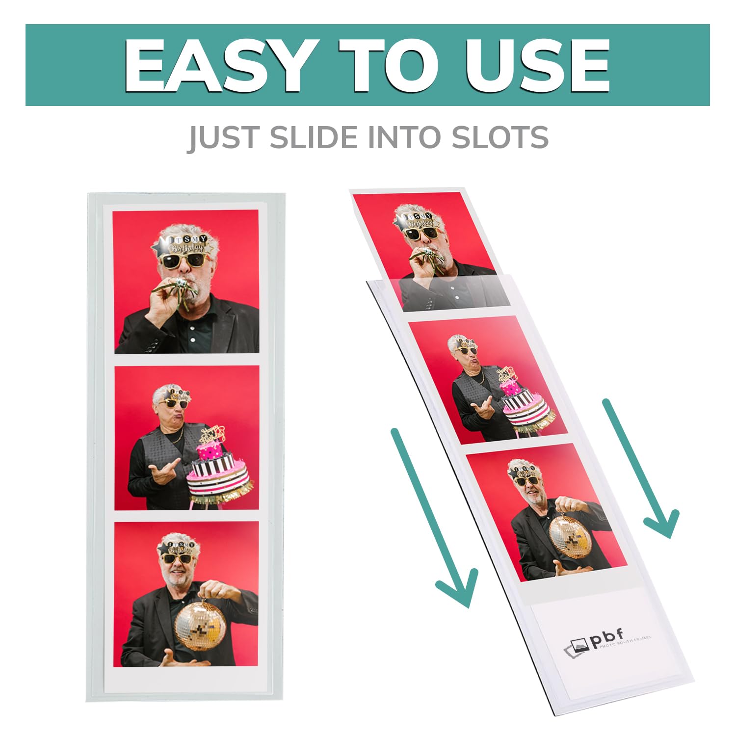 pbf PHOTO BOOTH FRAMES Magnetyczne ramki na zdjęcia do lodówki, 2 x 6 przezroczystych magnetycznych ramek winylowych na paski do zdjęć do lodówki, 50 sztuk