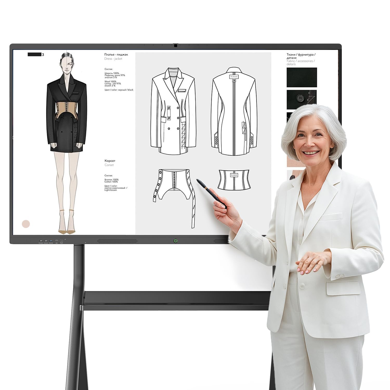 75 Smart Board for Business Large Interactive Whiteboard with Multi-Touch 4K Electronic Board with Screen Sharing Bluetooth WiFi