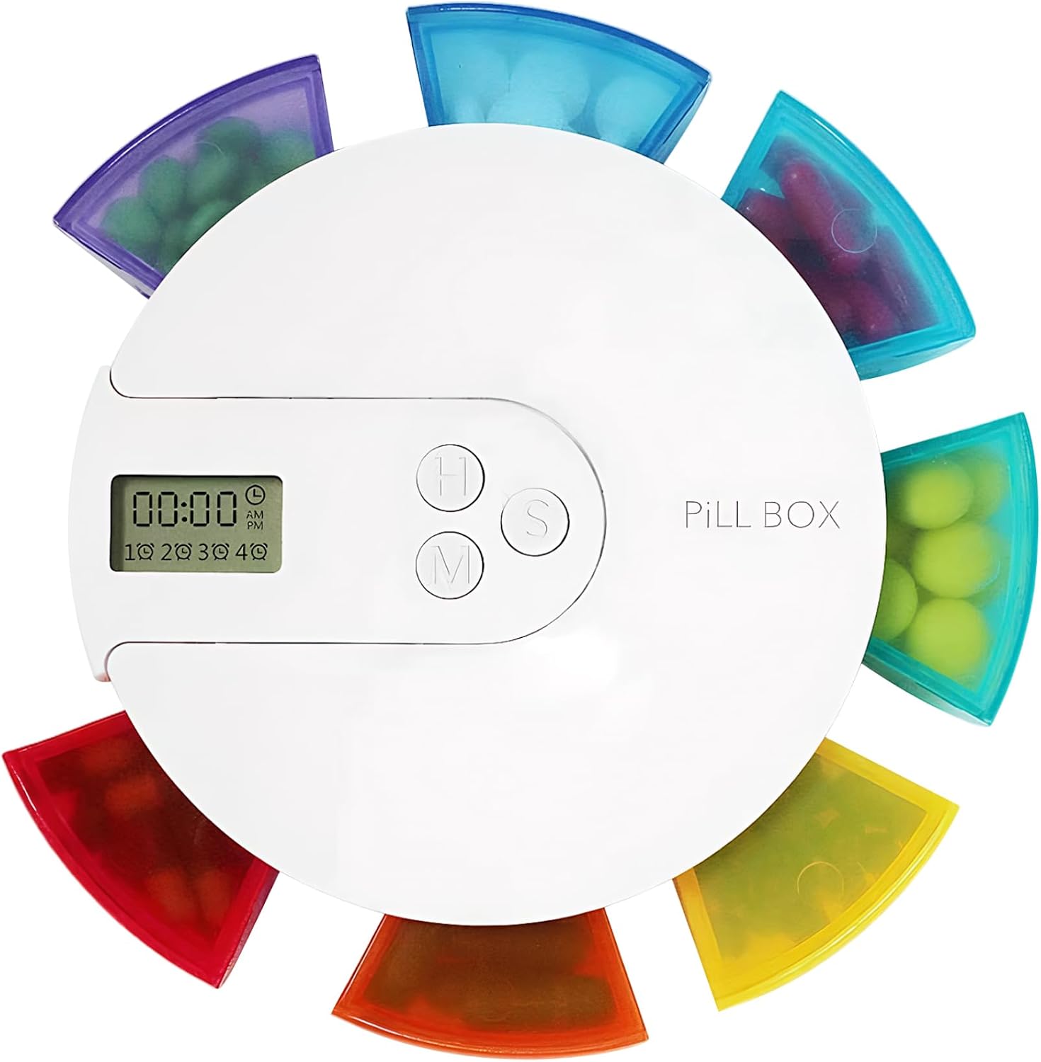 Automatic Pill Dispenser, 7 Day Pill Organizer with Large Digital Display & Alarm, Portable Travel Medicine Box for Vitamins & Medications Colorful, Ich Dekor