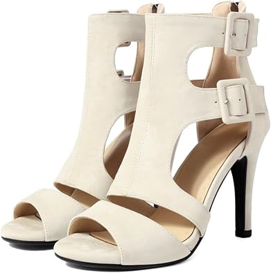 Alyaafifa Sexy Stiletto High Heel Booties Sandals for Women Peep Toe Ankle Boots Buckle Zipper Dress Shoes Summer Party Evening Night Club Ballroom Prom
