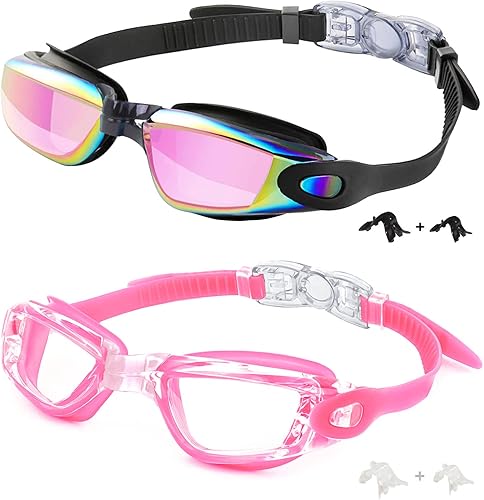 Vista 10 de Gafas de natación para niños, paquete de 2 gafas de natación antivaho a prueba de fugas, gafas de natación para niños de 3 a 14 años de edad Negro