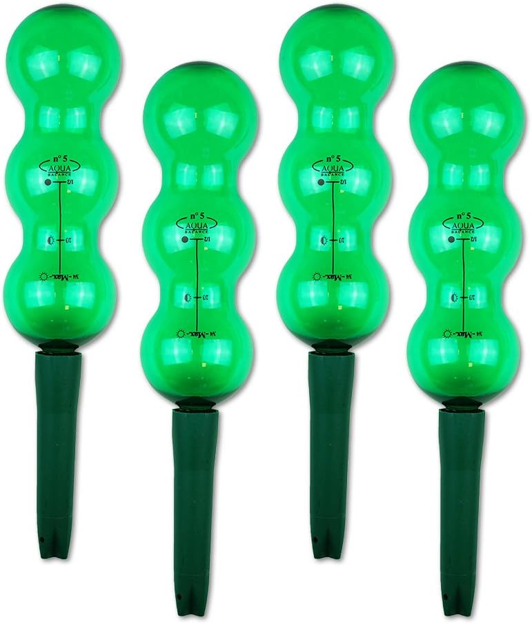 Garden Innovations Aqua Balance Plant Watering Spikes and Globes with Weather/Temperature Controlled (4 Pack), Garden Green, 1.25 Litre