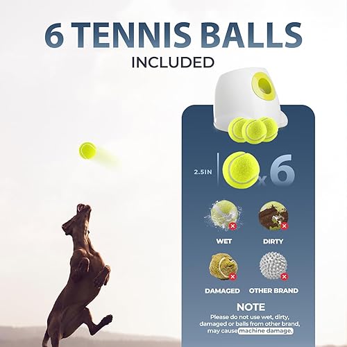 Miniatura 6 de ALL FOR PAWS Lanzador automático de bolas para perros, juguetes interactivos para perros, incluye 6 pelotas de tenis para perros grandes