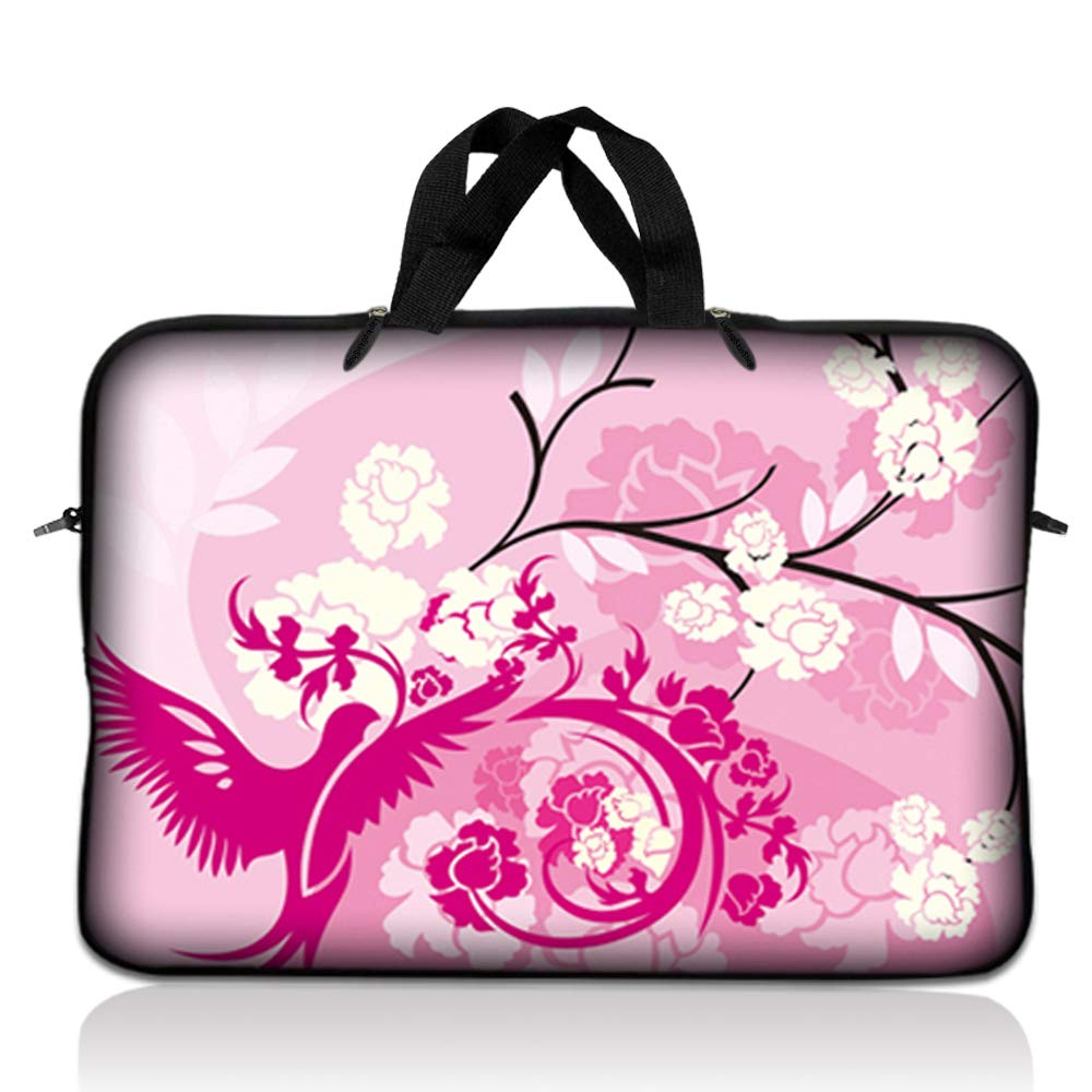 LSS 12.3 inch Laptop Sleeve Bag Carrying Case Pouch with Handle for 11" 11.6" 12" Acer, Asus, Dell, Hp, Sony, Toshiba, Pink Plumeria Flower — view 44