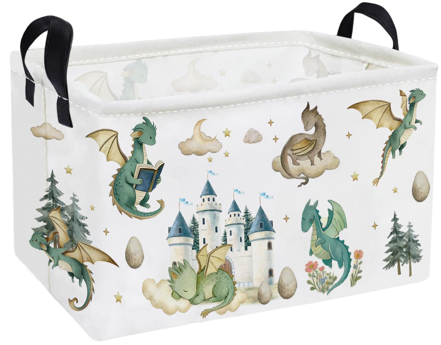 Essme Rectangular Kids Baskets,Dinosaur Storage Box,Cute Basket for Kids with Handles for Room Decor, Book Bins,Shelf Basket.（Castle Dinosaurs