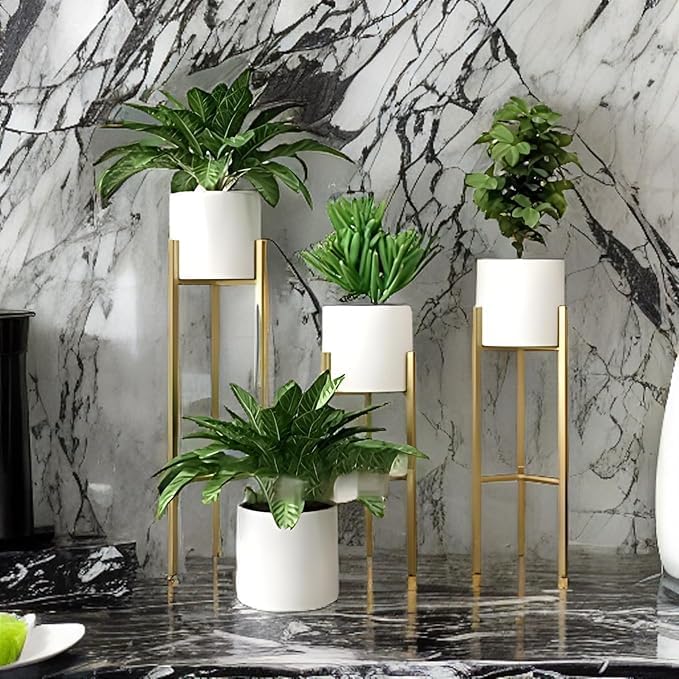 AL HAQ METAL creatives Modern Metal Floor Flower Stands Planter for Living Room Bedroom Display Plant Stand Tall Indoor Plant Stand with Planter Pot (White) (B0DH2BNKLQ) Amazon Price History, Amazon Price Tracker