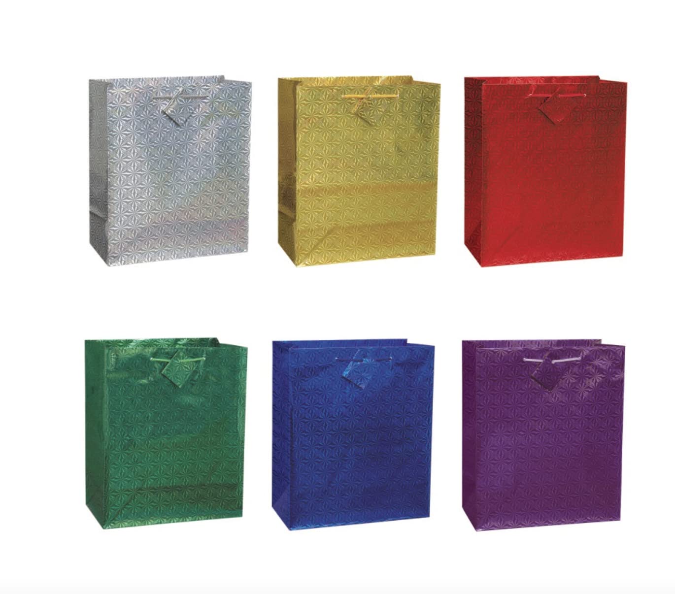 Holographic Glossy Gift Bags Assortment 10.5"x12" - 2 Each Of 6 Colors