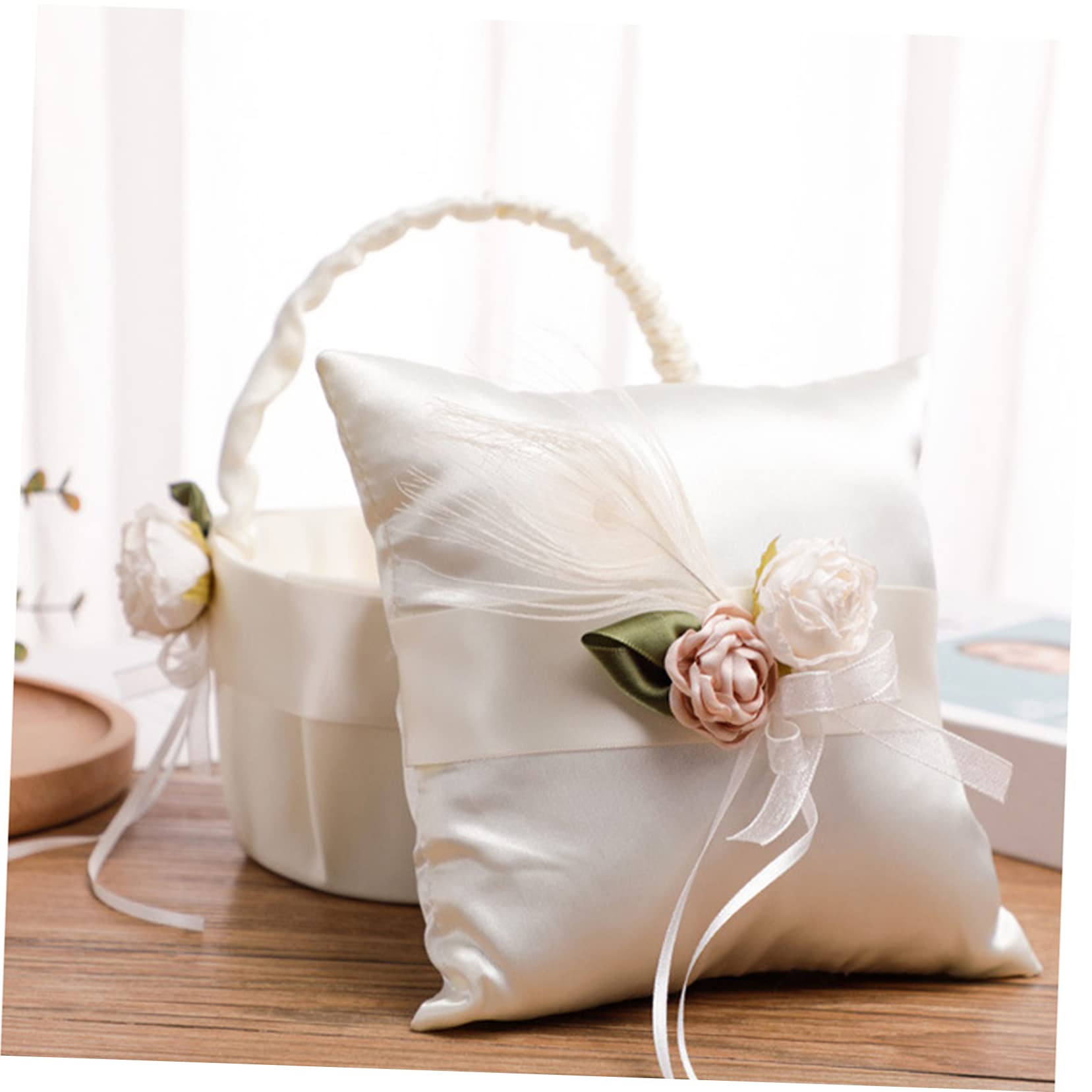 jojofuny 5pezzi Cuscino Nuziale Raso Con Decorazione Floreale Per Cerimonie Di Nozze Elegante Portafedi Per Anelli Accessorio Per Matrimonio Romantico e Sofisticato