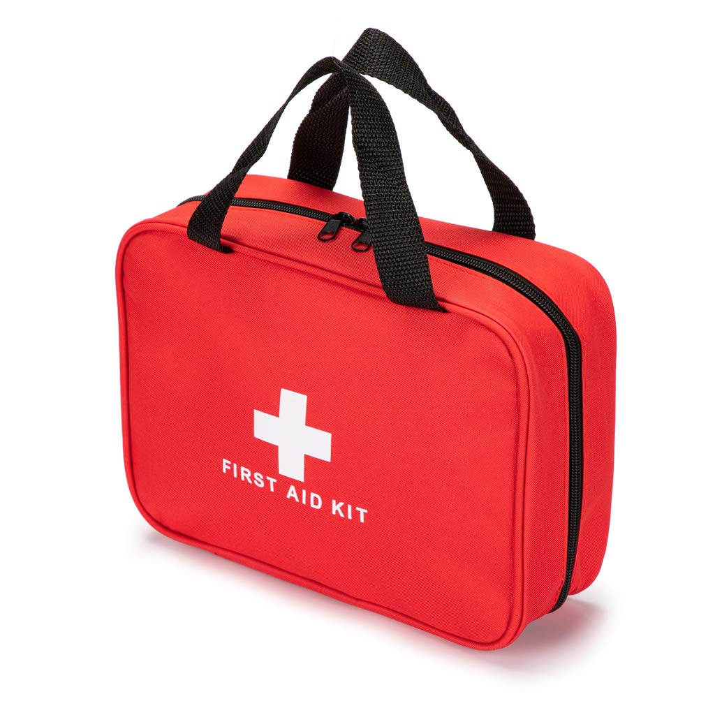 Red First Aid Bag Empty Travel Rescue Pouch First Responder Storage Medicine Emergency Bag for Car Home Office Kitchen Sport Outdoors (Red with Zippered Mesh Bags)