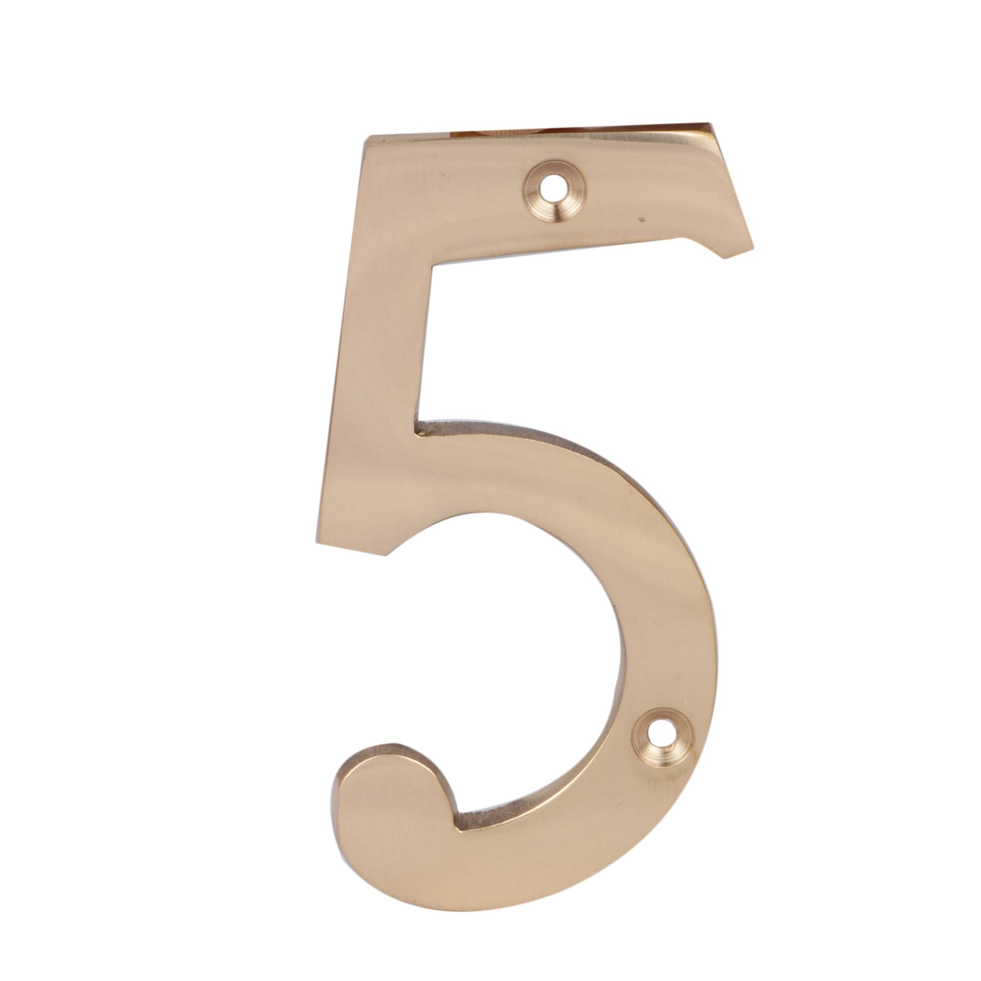 Skandh Solid Brass 4 inch Yellow House Address Numbers 5, Polished Brass Lacquered — image 1