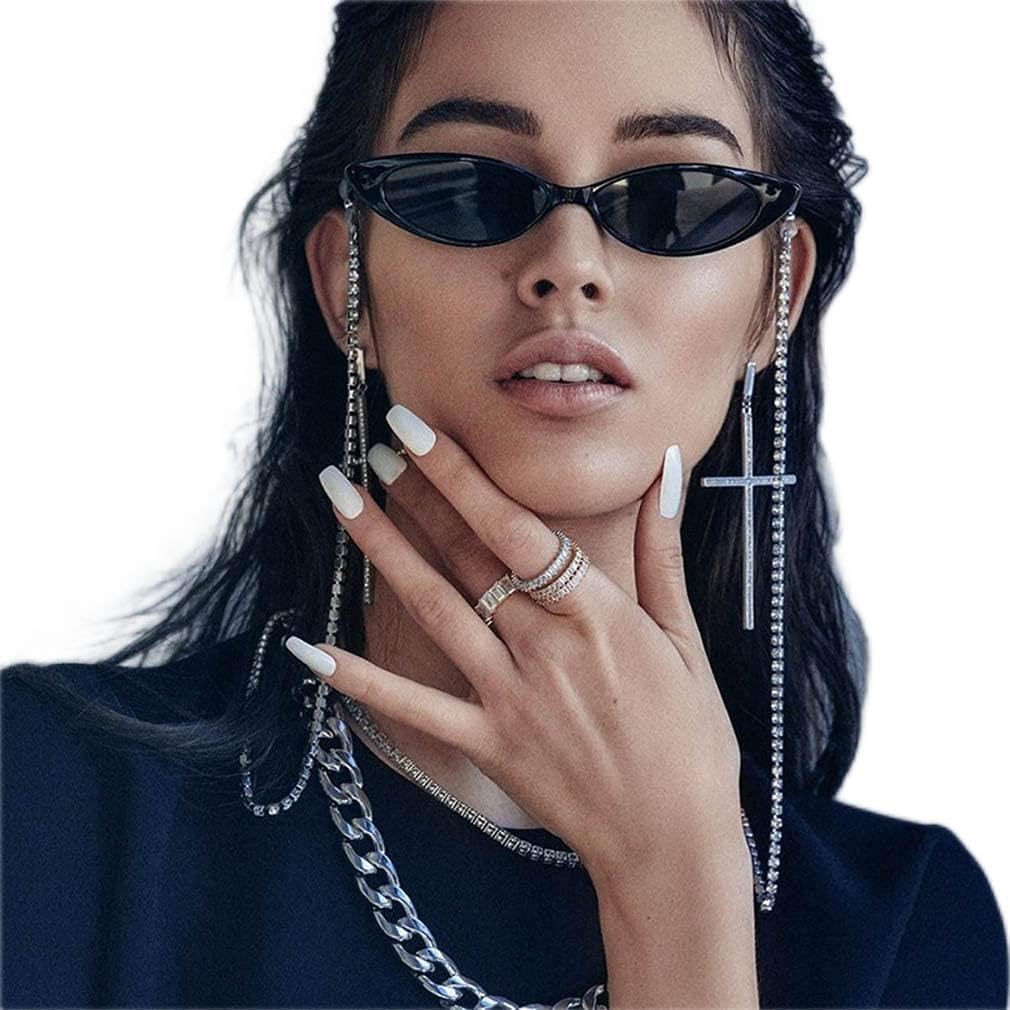 Bohend Women's Argento Fashion Sunglasses Chain Silver Rhinestone Face Mask Chain Bohemian Glasses Chain Accessories For Sunglasses And Face Masks