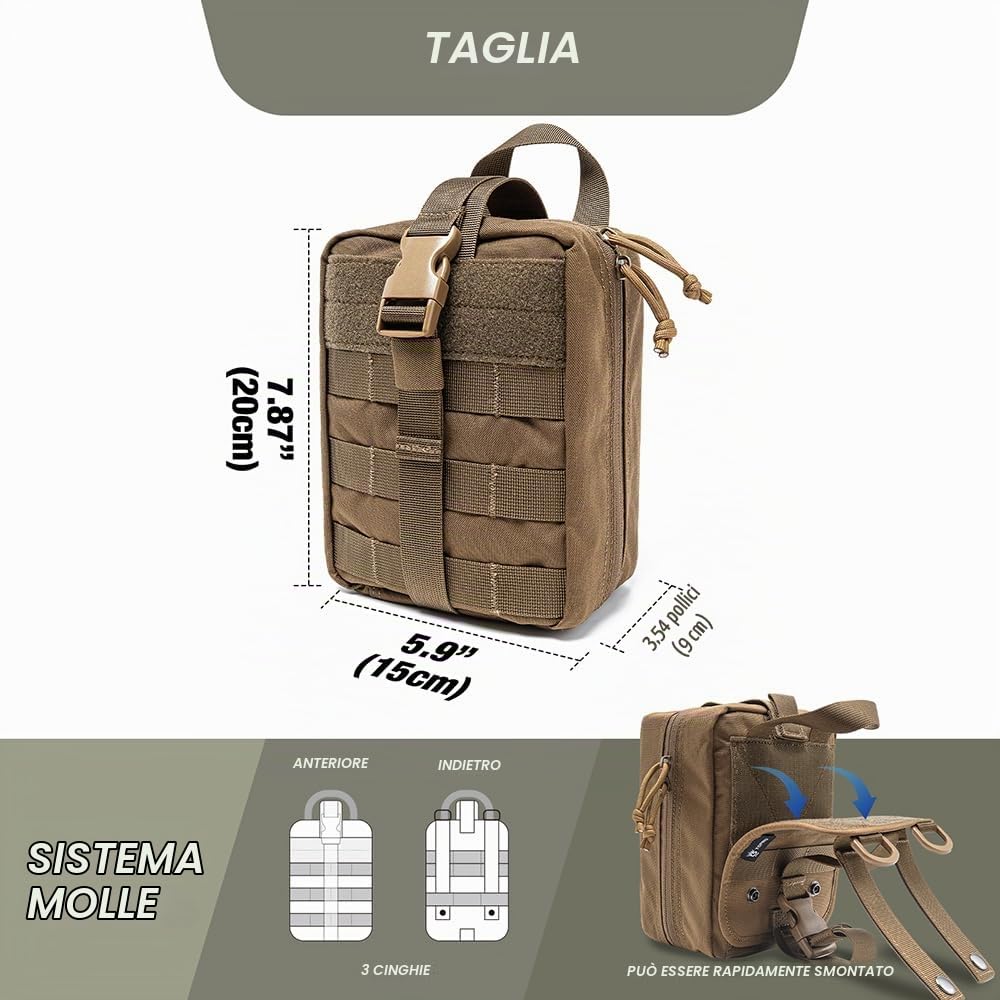 TSPRO Borsa Tattica Militare MOLLE, Pouch per Kit Primo Soccorso IFAK
