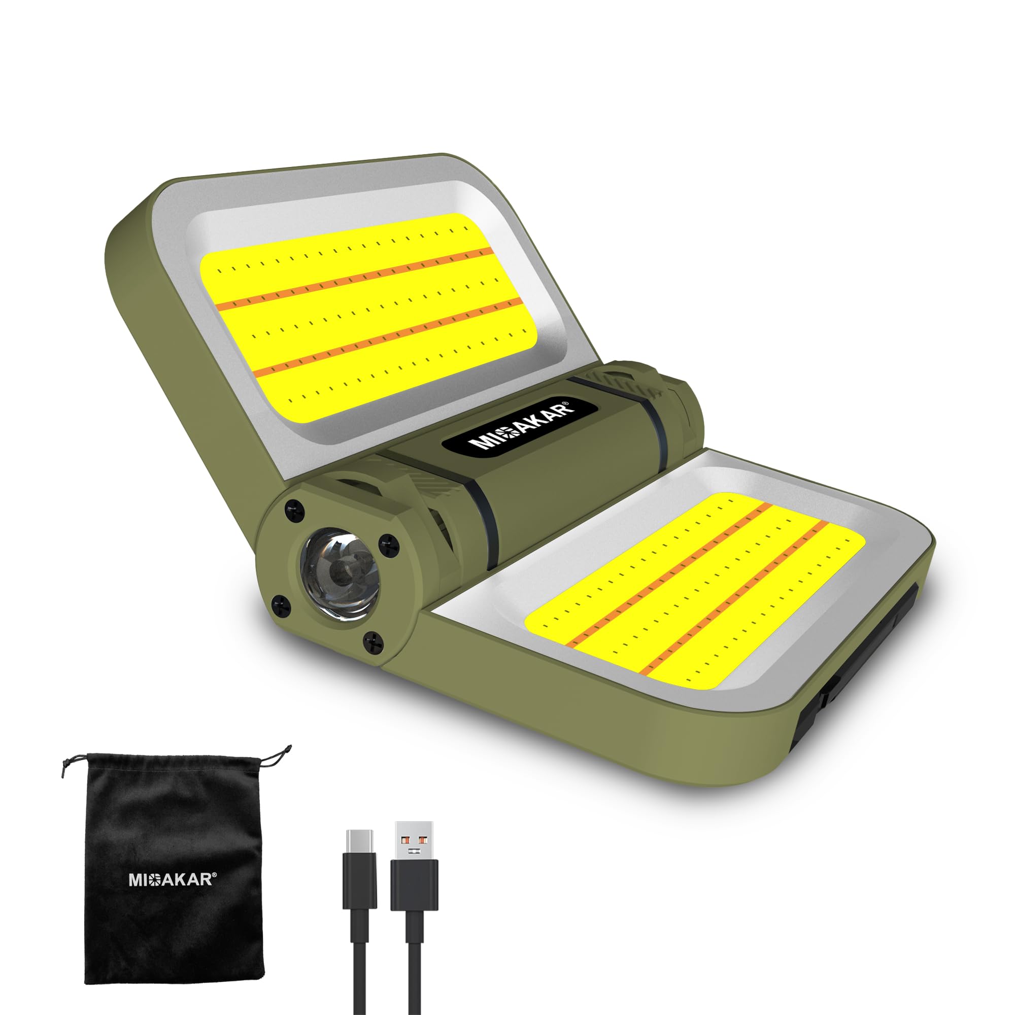 Solar Charging Work Light 2500 Lumens Magnetic Hook 230° Rotation Folding Lamp Car Maintenance/Grill/Outdoor Use (Green)