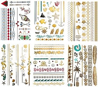 Terra Tattoos Tropical Hawaiian Temporary Tattoos - 75 Beach Metallic Tattoos