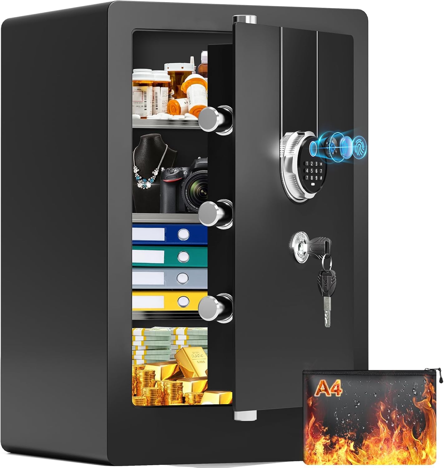 5.1 Cuft Large Biometric Fireproof Safe For Home Use, Quick-Access Fingerprint Safe Box With - View #9