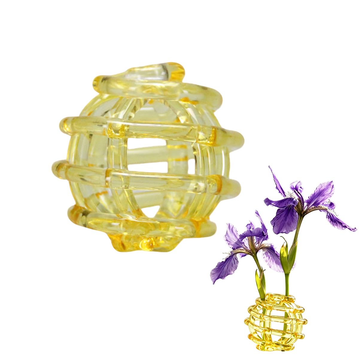 Glass Ball Floral Stems Holder 3in Mini Glass Flower Frog for Vases (Yellow)