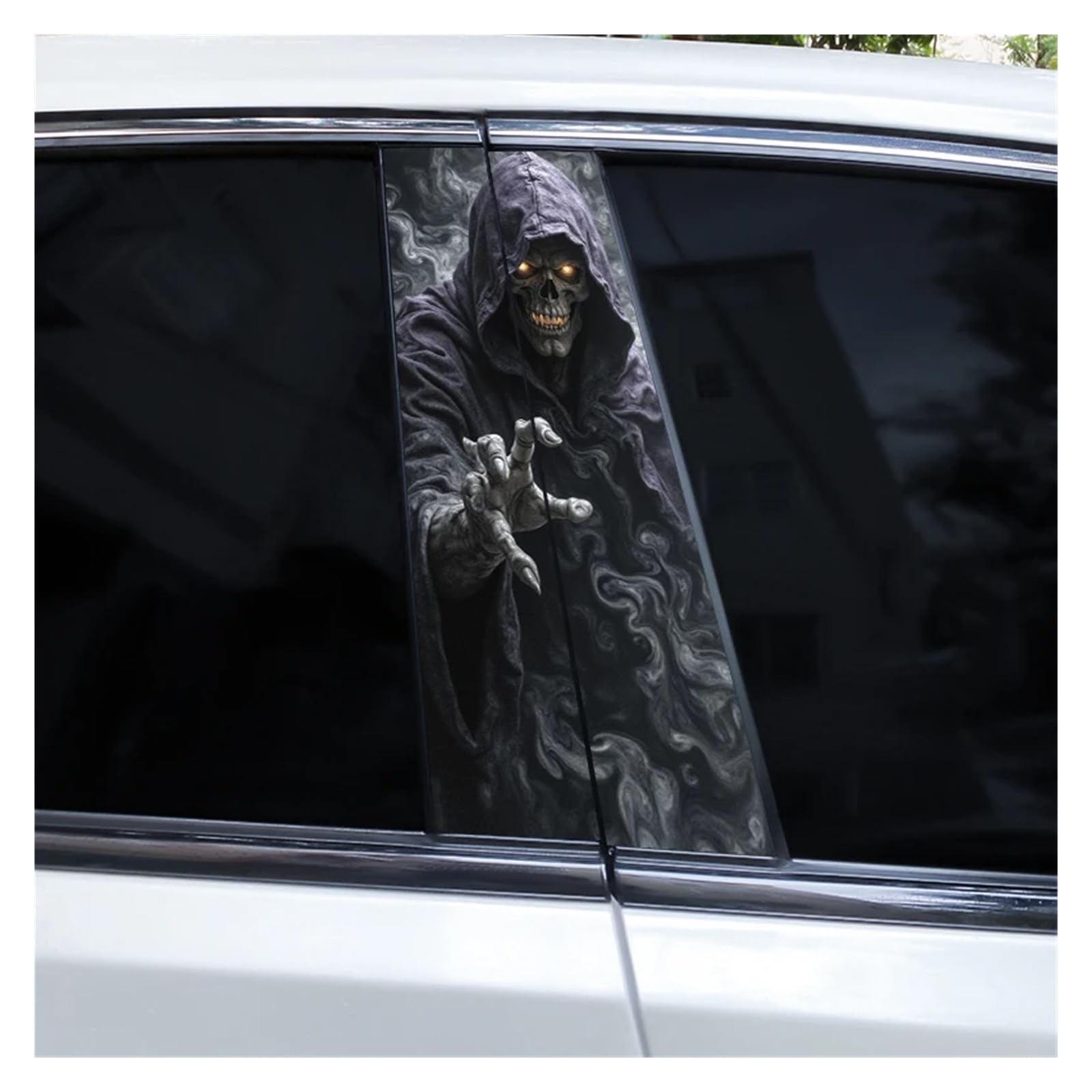 Car Side Decals 2pcs Horror Grim Skull Reaper Car Door B-Pillar Sticker DIY Vinyl Self-Adhesive Center Column Decal(Style A)