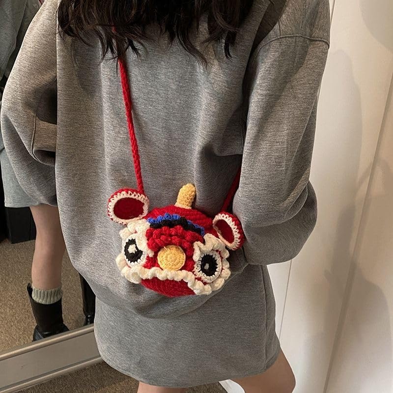 4.1 Inch x 4 inch Handmade Cute Tiger-Head Drawstring Bag - Adjustable Shoulder Pouch for Coins, Earphones, Cosmetics | Kids Gift, Small Items Organizer, Knitting Change Wallet3