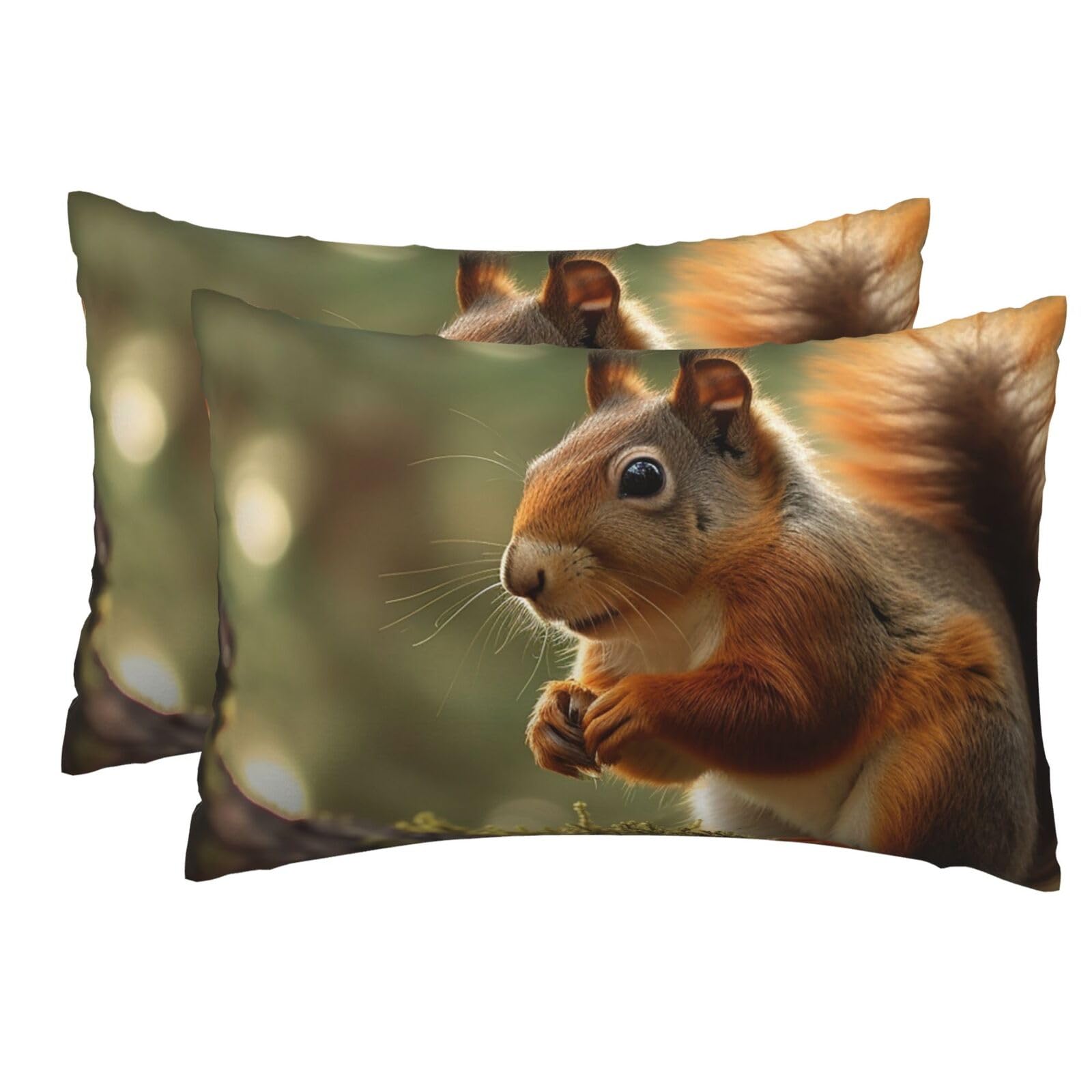 2 Pack Pillow Cases with Hidden Zipper, Soft Breathable Pillow Covers for Hair and Skin, Wildlife Forest Squirrel Pillowcases 12"x18" Bed Pillow Protectors Cover for Sleeping Gifts