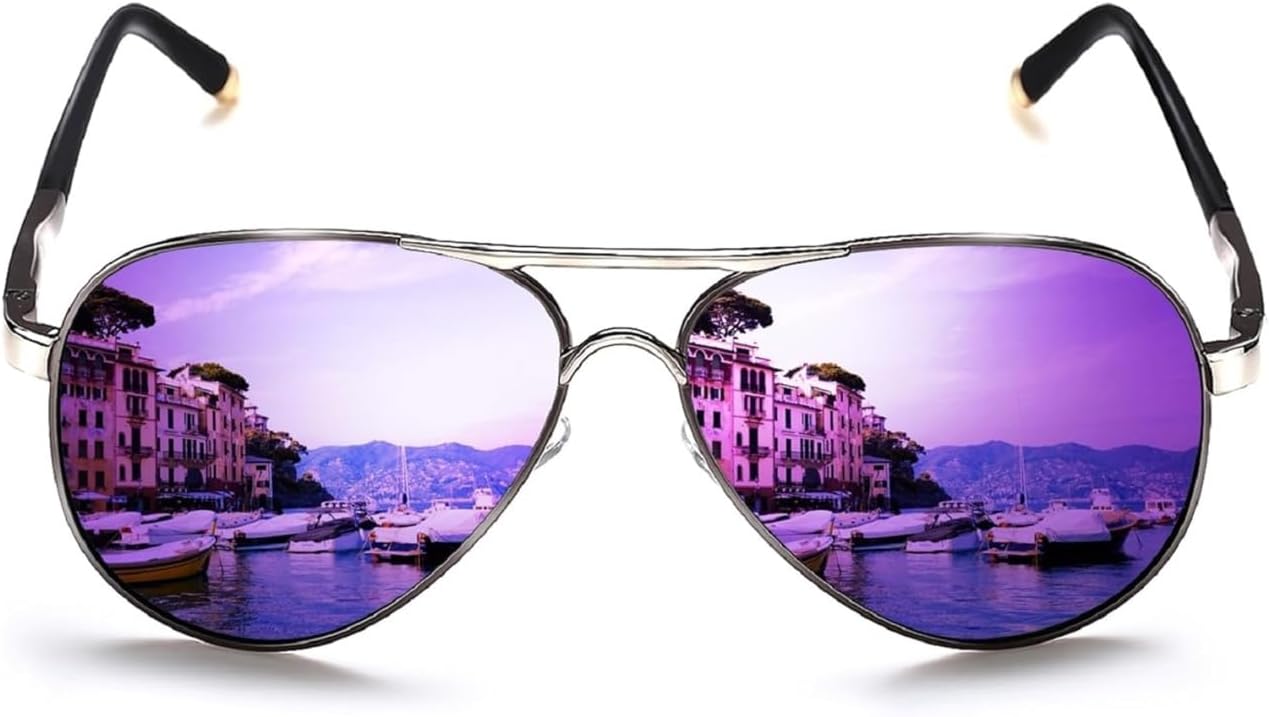 Polarized Aviator Sunglasses for Men Women Metal Flat Top Sunglasses lightweight Driving UV400 Outdoor 58mm
