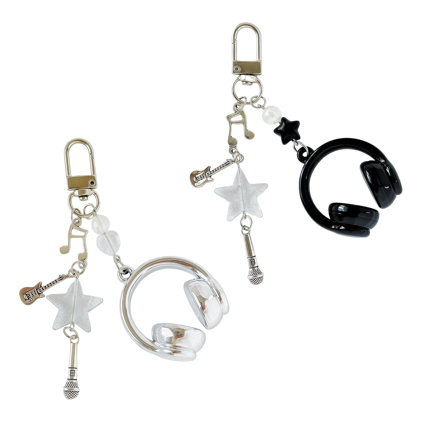 Pmeixcy Music Note Keychain, 2 Pack Aesthetic Bag Charms, Personalized Guitar Keychain for Music Lovers, Silver and Black Beaded Key Chains for Gifts, Parties, Concerts-image-37