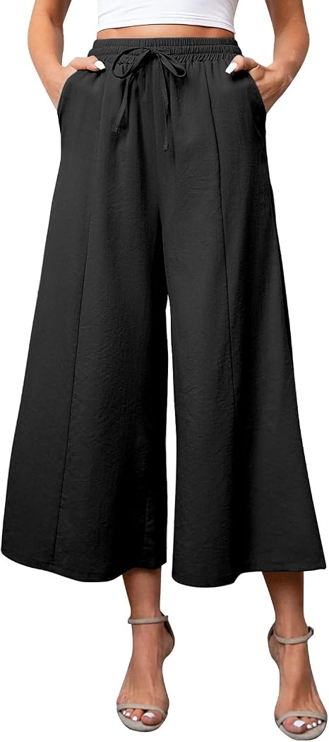 Pantaloni palazzo in lino a gamba larga bianchi, vita media