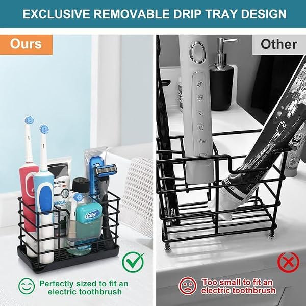 Toothbrush Holders for Bathrooms, Stainless Steel Bathroom Toothbrush Holder Kids Electric Tooth Brush Holder and Toothpaste Holder for Bathroom Accessories Organizer with Tray, Multi-Slots (Large) by Chintu - Image 2