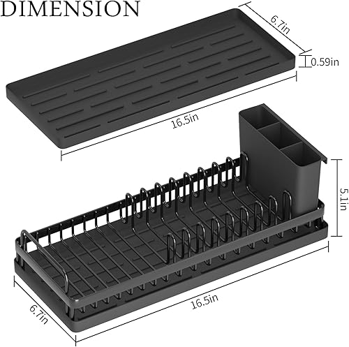 Miniatura 6 de CHLORYARD Escurridor de platos pequeño, estante compacto para fregadero con alfombrillas de secado de silicona, escurridor de platos, organizador de