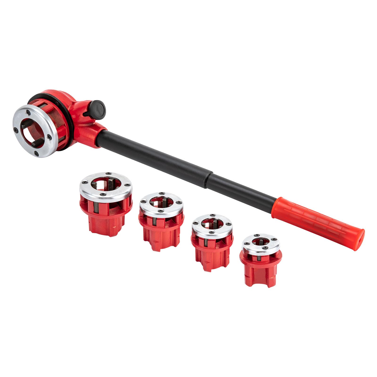 Set di filettature per tubi, 5 pezzi, 3/8" – 1 – 1/4" BSPT, set di filettatura manuale in acciaio al carbonio con cricchetto e valigia, bocchetta di taglio professionale per tubo dell'acqua e sanitari
