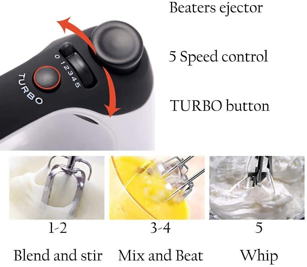 Kitchen Aid Frusta elettrica a 5 velocità, Frullatore a Mano da Cucina Frullatore da 250 Watt, Ganci per impastare in Acciaio Inossidabile e fruste a Palloncino, Frullatori per Uso
