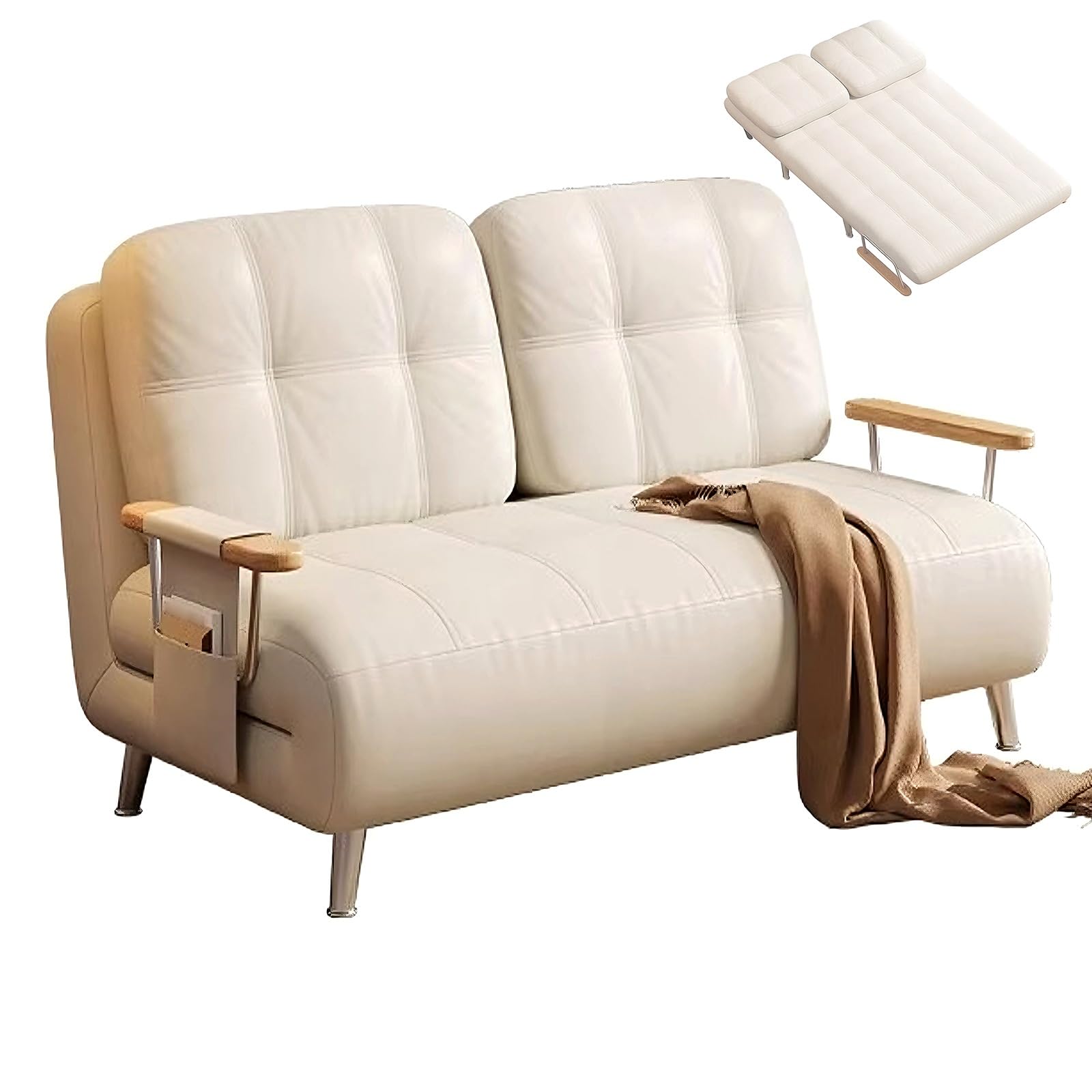 Pojedyncza składana sofa z 5-pozycyjnym regulowanym oparciem, rozkładana kanapa, wykończenie ze skóry z wosku olejowego, nośność 200 kg, krzesło do spania do domu i biura