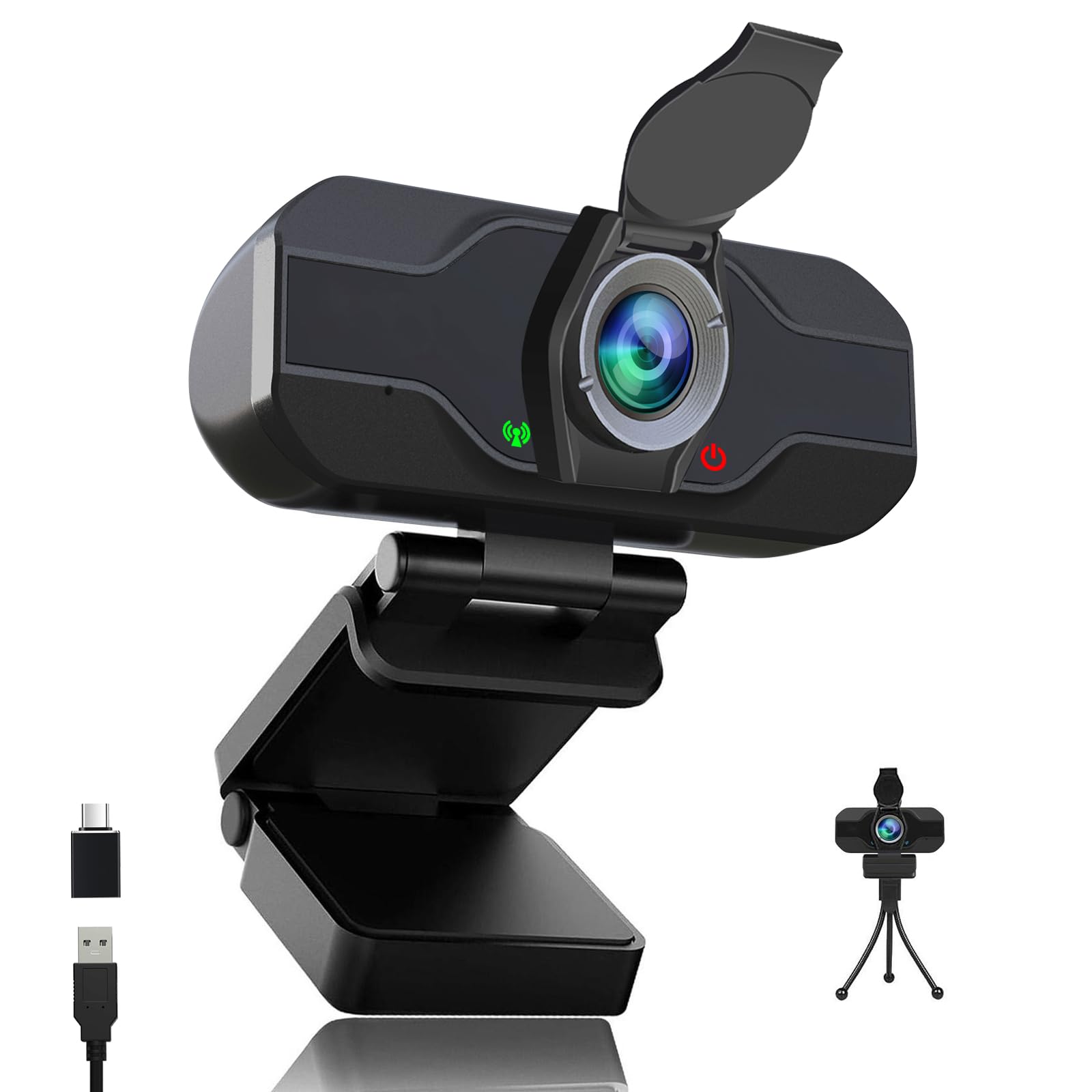 Cámara web para PC 1080p, cámara web de PC con micrófono y visión amplia, corrección automática de luz, cámara web de computadora para escritorio, cámara web USB C Plug & Play para laptop, PC