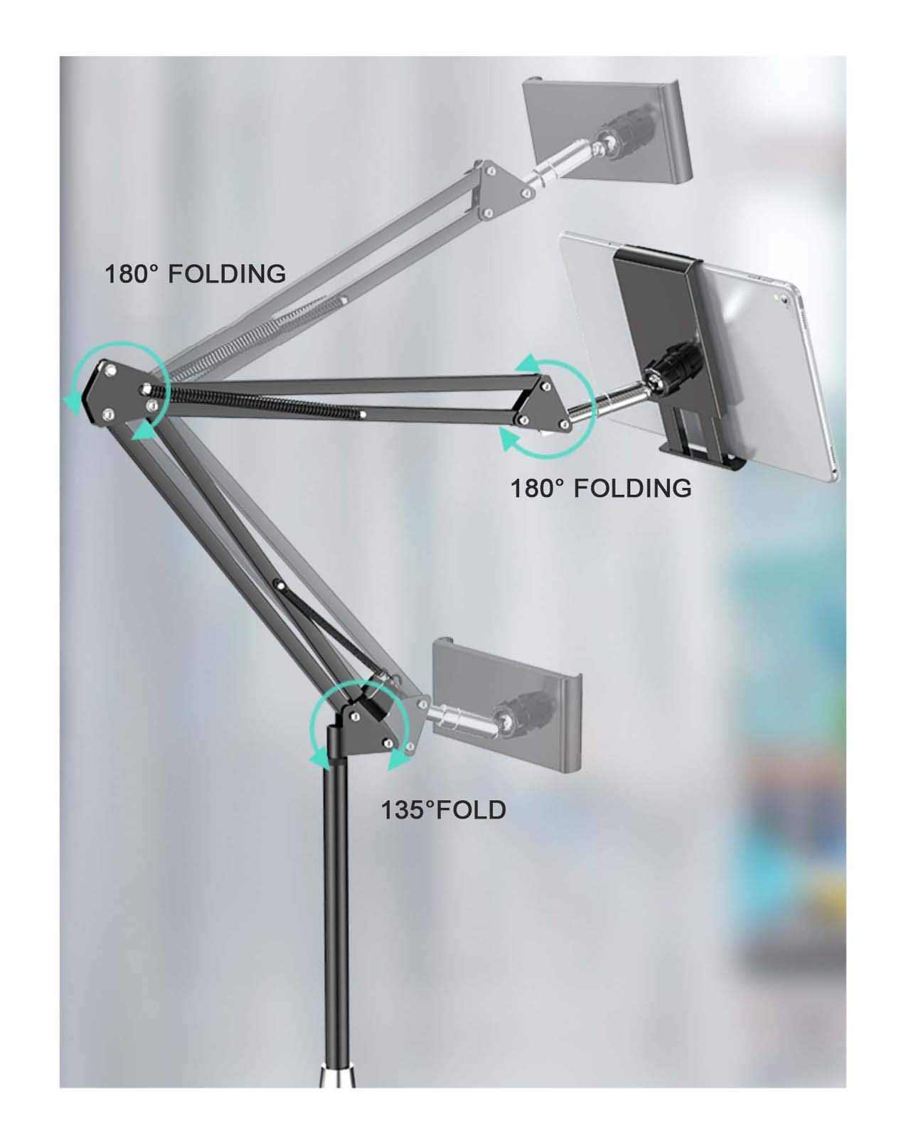 scosao Support de Sol pour Tablette avec Roues, Support pour Téléphone et Ipad Hauteur Réglable 28,3-59,4 Pouces, Universel pour Support Tablette Compatible avec Smartphone, 3,5-11 Pouces