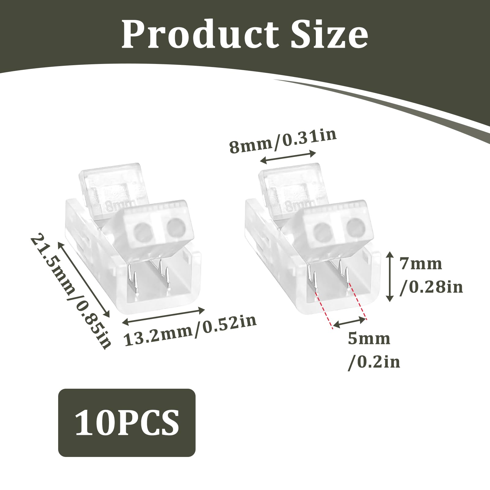 10 Pcs 2 Pin 8mm COB LED Strip Light Connectors, Gapless Solderless Connectors, Unwired Solderless Connectors - Image 2
