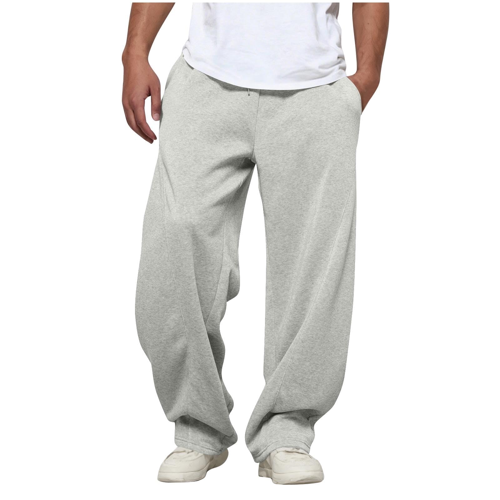 Baggy Wide Leg Sweatpants Men Open Bottom Elastic Waist Drawstring Sweatpants Workout Athletic Joggers with Pockets