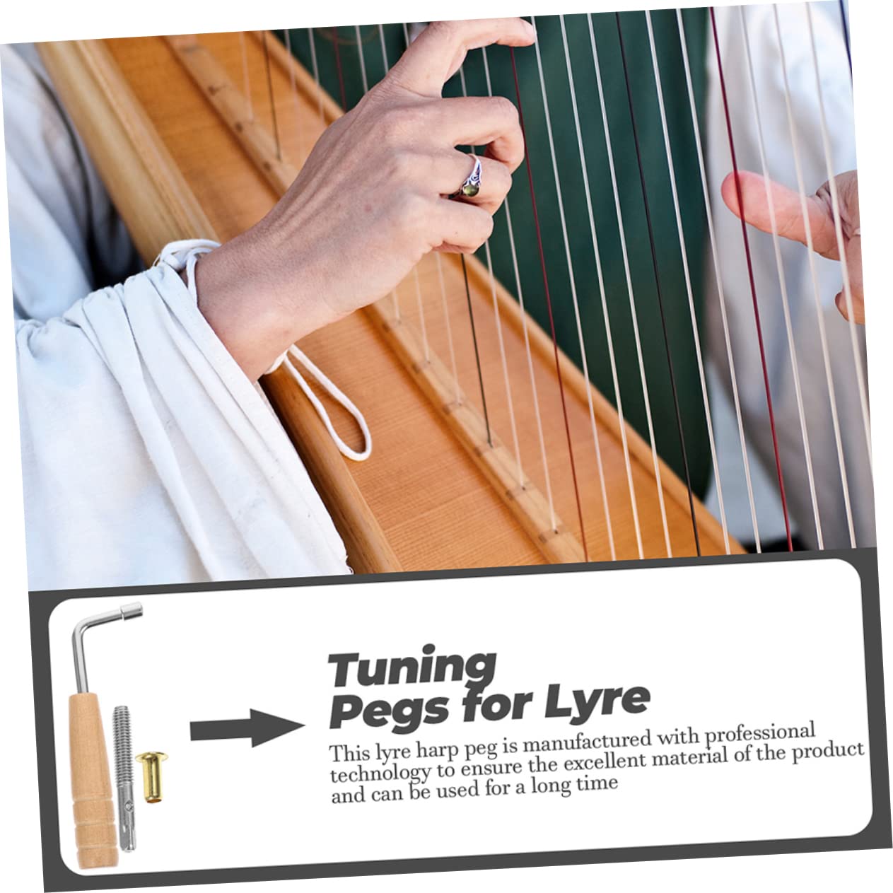 FUNOMOCYA 1 Set Lyre Harp Tuning Pin and Wrench Kit Durable Musical Instrument Parts for Precise Tuning Professional Accessory Set for Lyre Enthusiasts and Beginners
