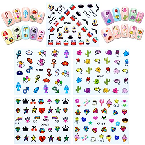 ALLYDREW Funky Monsters Funky Patterns Nail Stickers Nail Art 3D Nail Decals, 10 Sheets (300+ Nail Stickers)