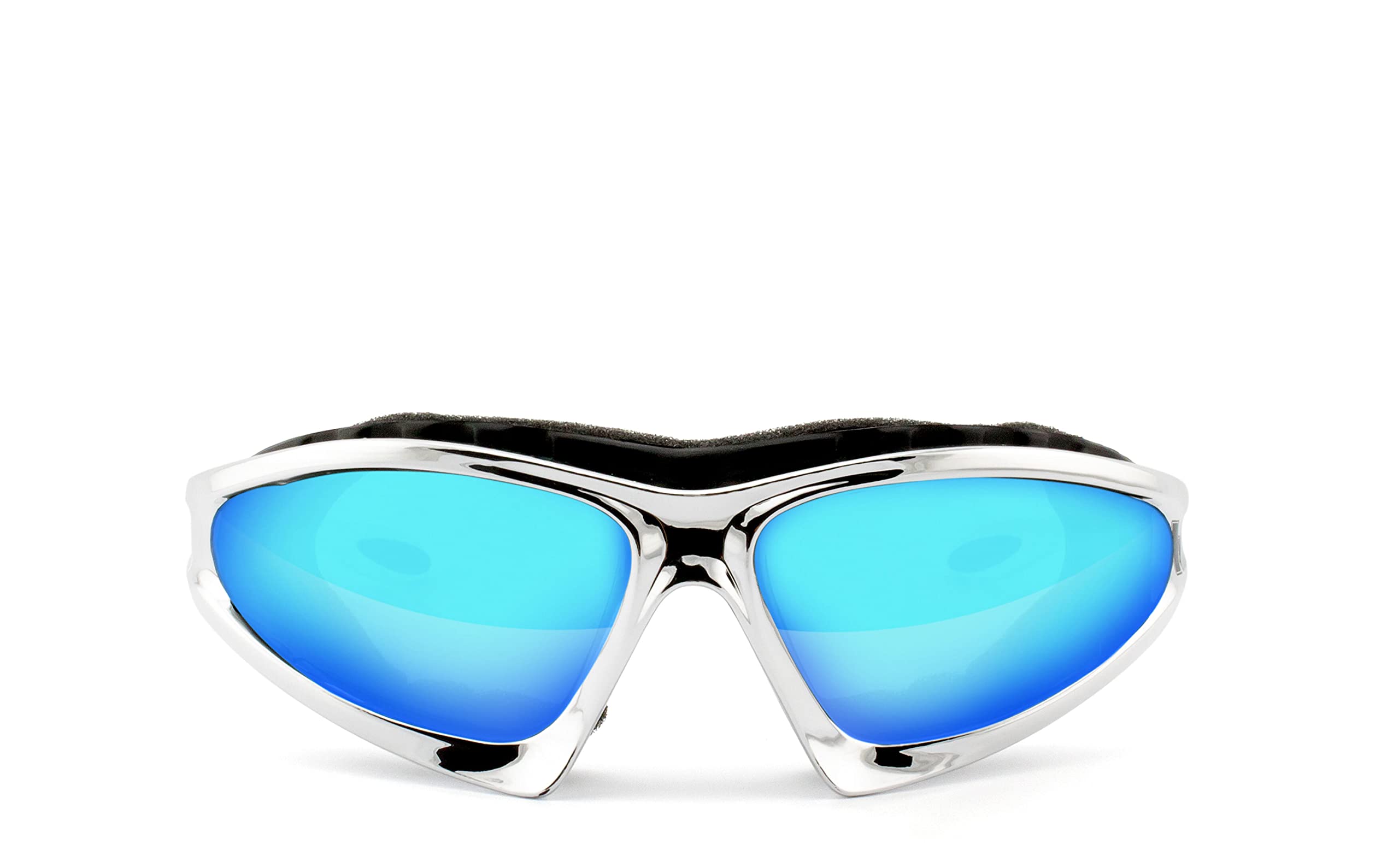 HSE SportEyes® | beschlagfrei, winddicht, HLT® Kunststoff-Sicherheitsglas nach DIN EN 166 | Sportbrille, Radbrille, Sonnenbrille | Brille: 2050 (blau verspiegelt - Chrom)