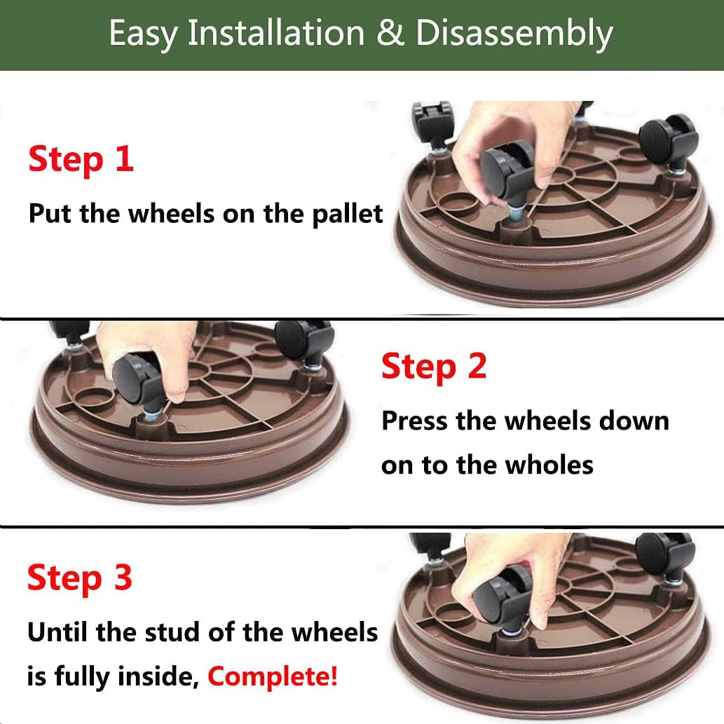 14" Brown Plant Stand with Wheels, Round Plant Caddies, Indoor Outdoor Plant Dolly Flower Pot Tray with 360° Rotating Caster Rolling Tray (2pcs)