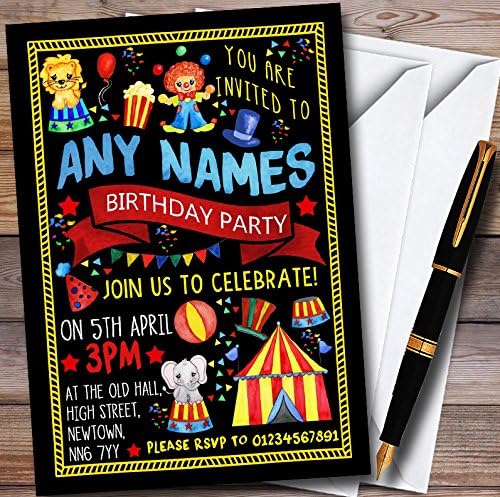 Black Kids Circus Carnival Clown Personalized Childrens Birthday Party Invitations