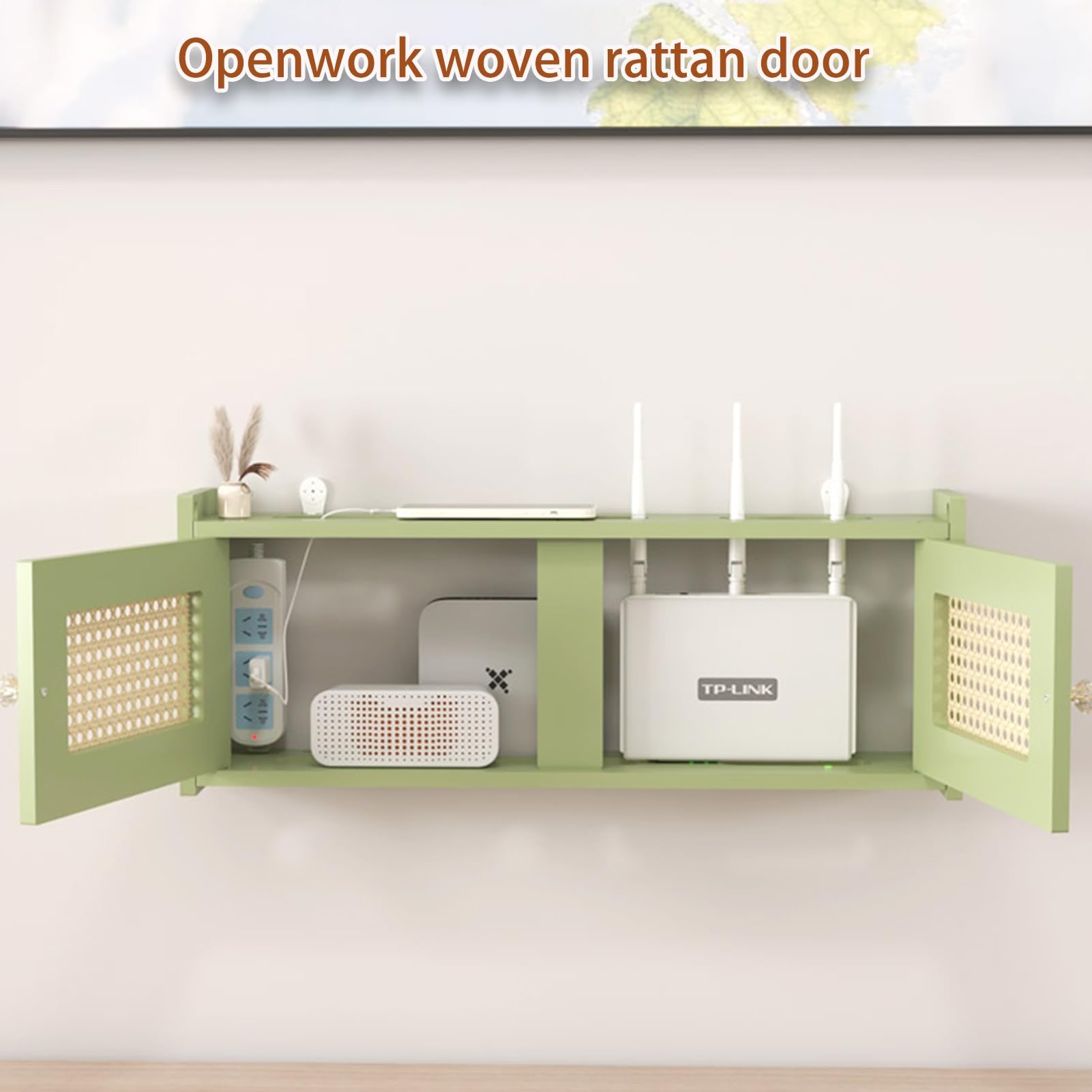 Boîtier de Rangement Mural en Bois for routeur WiFi, Cache-boîtier WiFi, Armoire for routeur, Rangement Invisible, Cache-Modem, for Bureau et Maison(Natural Wood Color,80cm/31.5in)