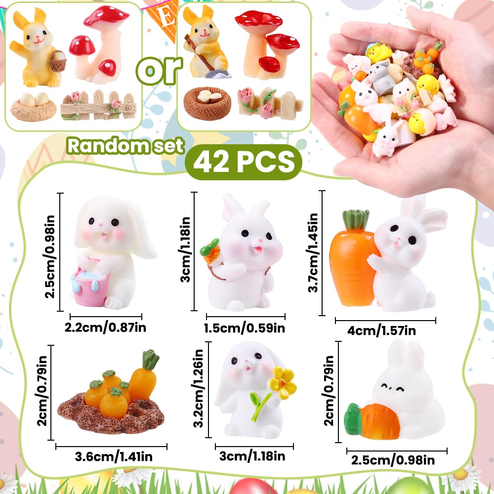 Vellibring 42 Pcs Easter Mini Resin Figurines, Miniature Sculptures Small Farm Bunny Chick Fairy Garden Decor for Dollhouse Easter Egg Fillers Party Favors Supplies DlY Landscape Terrarium