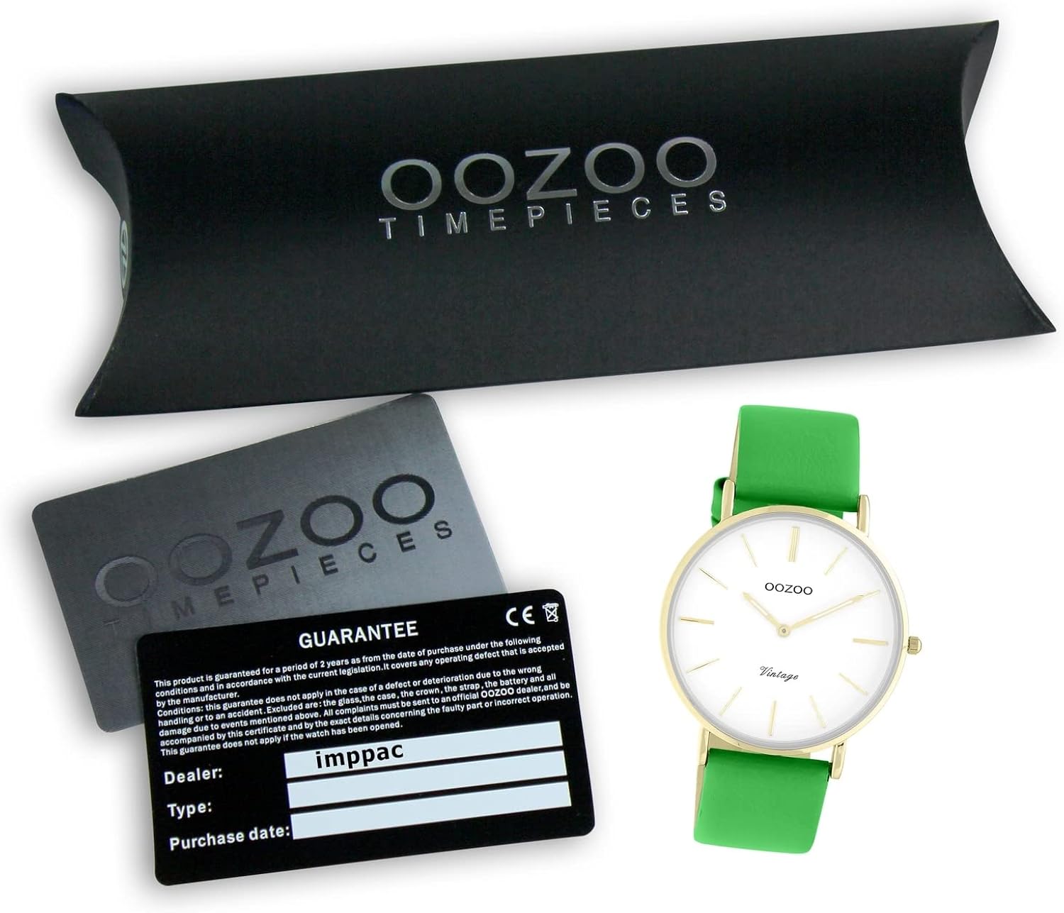 Oozoo Orologio da polso da donna, vintage, serie C20308, analogico, in pelle, verde, UOC20308, argento/bianco, groß Oozoo Orologio da polso da donna, vintage, serie C20308, analogico, in pelle, verde, UOC20308, argento/bianco, groß