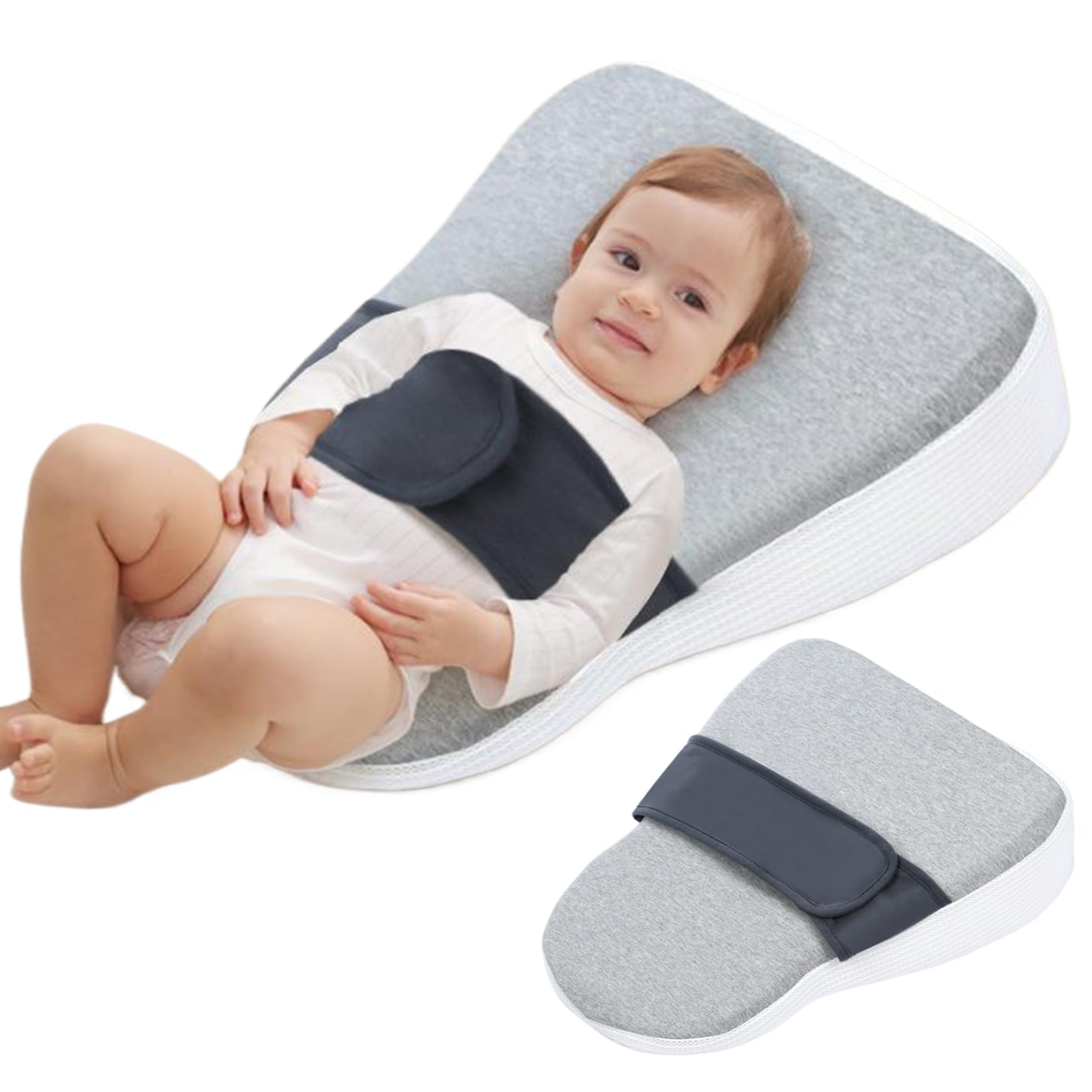 Almohada de cuña para bebés para recién Nacido, Almohada Anti -reflujo de bebé con cinturón de Cintura, cojín de Soporte Infantil de Espuma de Memoria Suave para Dormir o alimentarse