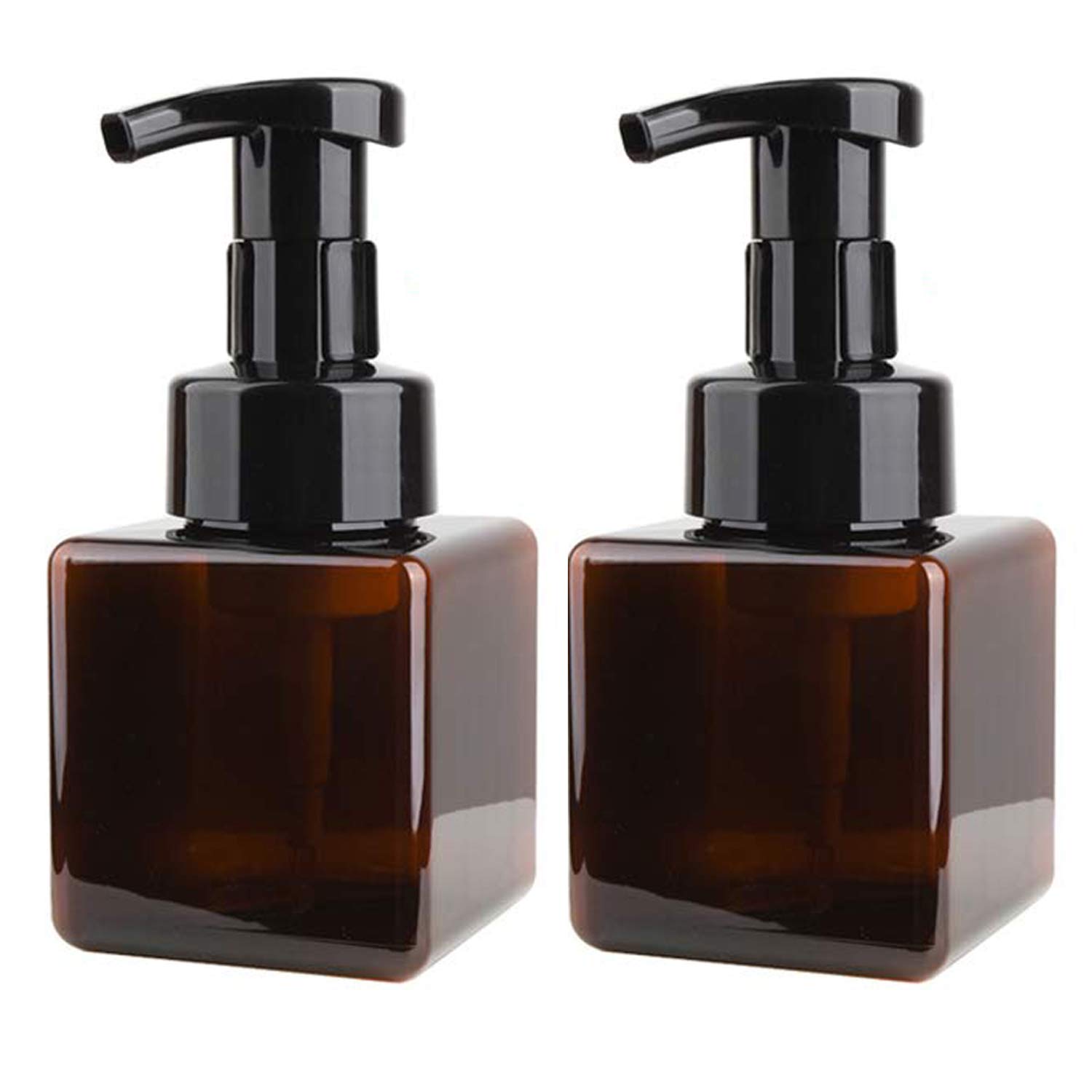 Alledomain Brown 2Pcs 250Ml (8.5Oz) Empty Foaming Pump Bottles, Refillable Plastic Square Foam Soap Dispenser Liquid Hand Container For Cleaning, Travel, Cosmetics, Liquid Soap, Body Wash (Brown)