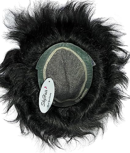 Image of SkyHair 100% Remy Hair Australian Mirage Hair Patch Transparent Poly PU Front and Border, Natural Front Hairline Skin Base for Real Looking Scalp Undetectable Toupee PREMIUM System (Black, 9x6)