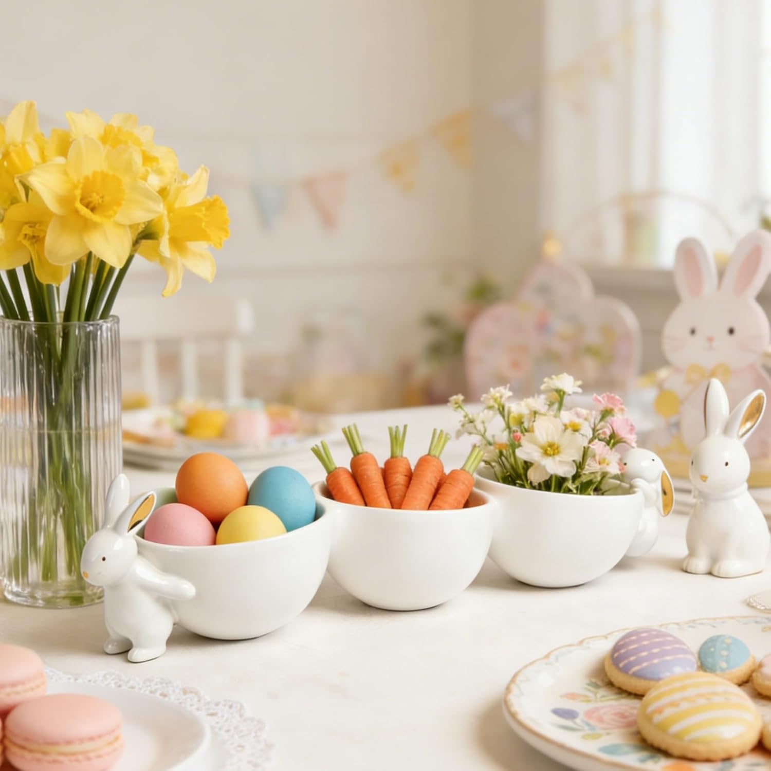 Newman House Studio Decorative Bunny Candy Dish Bowl - Home Decor Ceramic Candy Dish/Nut Dish Three Bowls Snack Bowls Easter Tabletop Decoration Home Décor 13.75 * 4 * 3 Inch