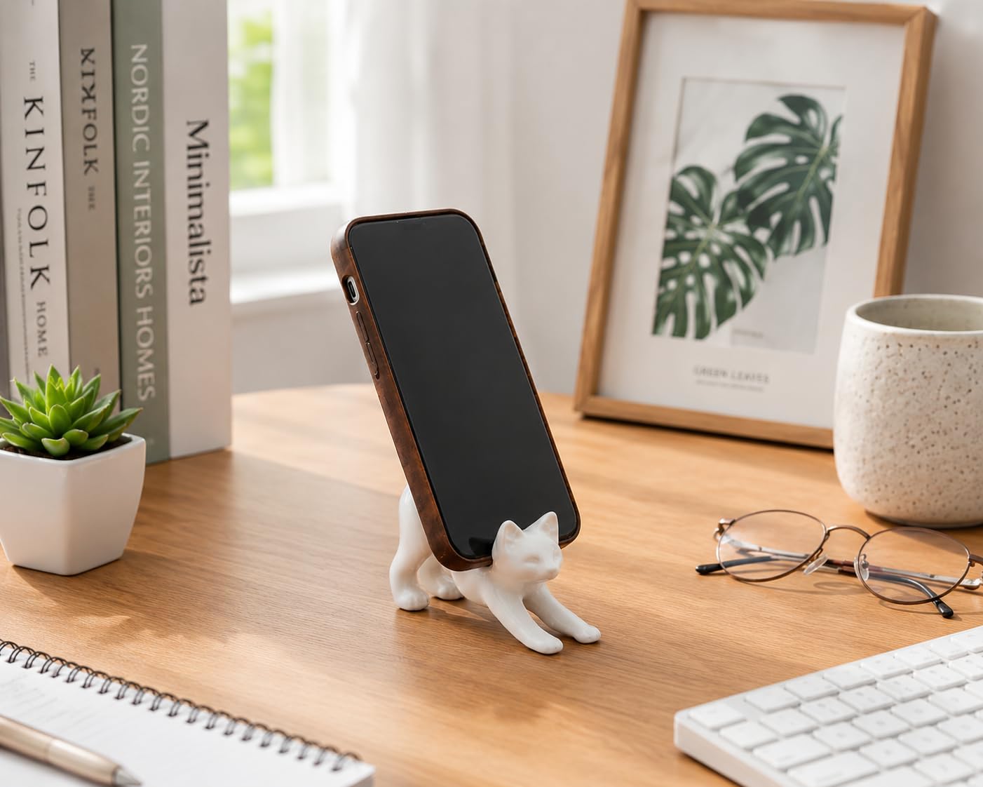 Stretching Cat Phone Stand | Handmade NanoMarble Mobile Holder | Minimalist Desk Decor, Home & Office Accessory, Gift for Cat Lovers-image-45